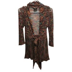 Neslay Paris Open Knit Rainbow Multicolored Confetti Front tie Cardigan Size S/M